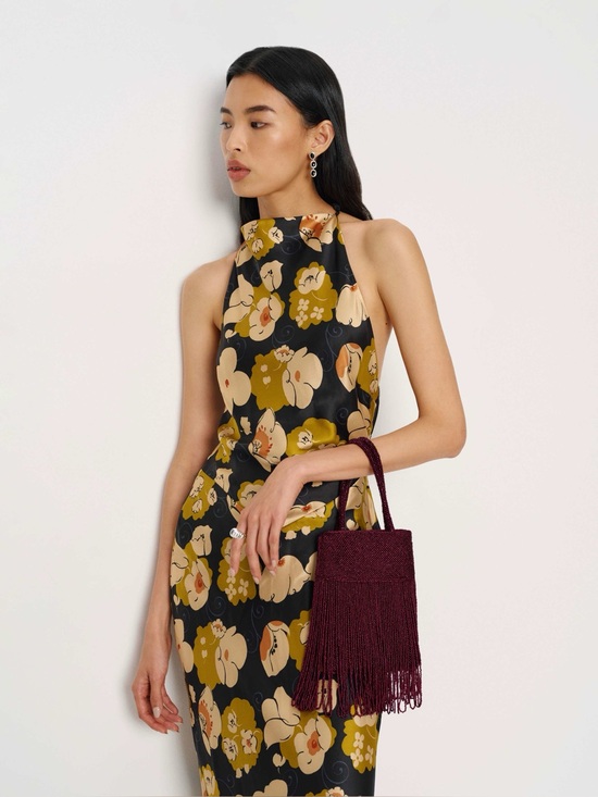 Reformation Handbags - Reformation Valentina Mini Beaded Fringe Bag "Burgundy Beaded" NWOT